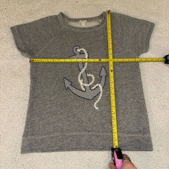 J. Crew Medium Short Sleeve Terry Lined Gray Anchor Womens Shirt EUC - Picture 8 of 10